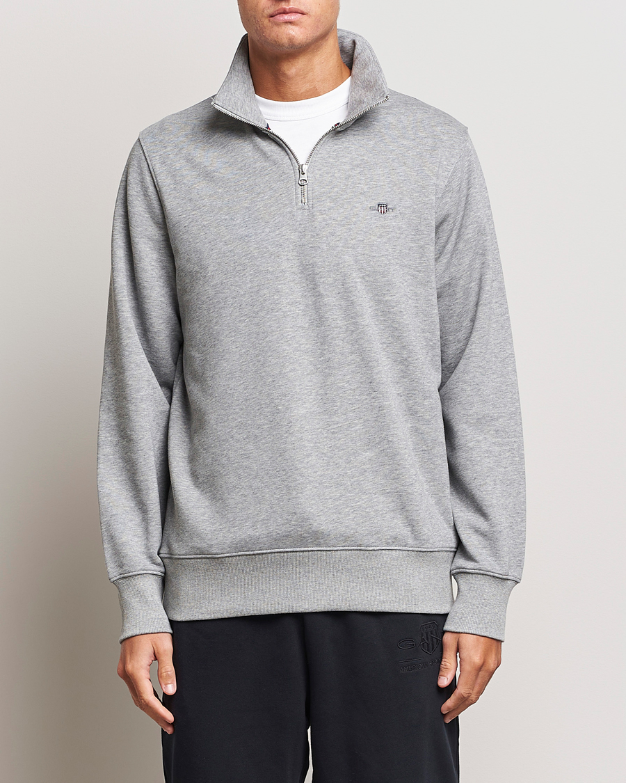 Herre | Gensere | GANT | Original Shield Half Zip Sweater Grey Melange