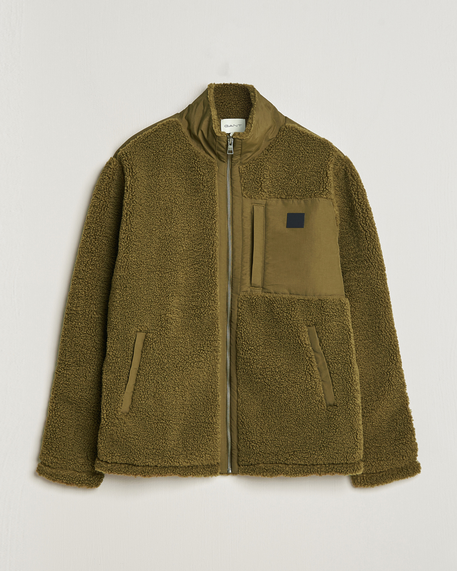 Herre | | GANT | Sherpa Fleece Full Zip Dark Cactus