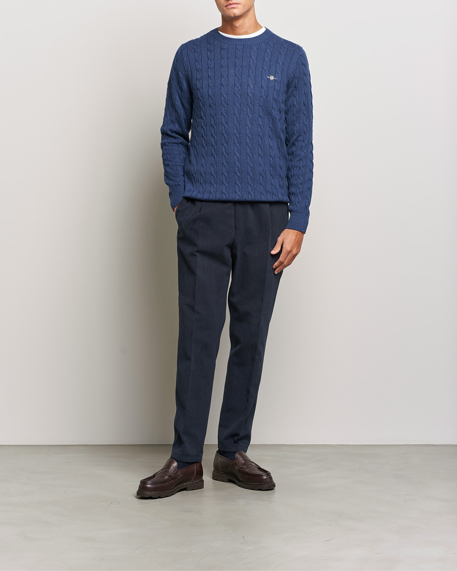 Herre | Gensere | GANT | Cotton Cable Crew Neck Pullover Marine Melange