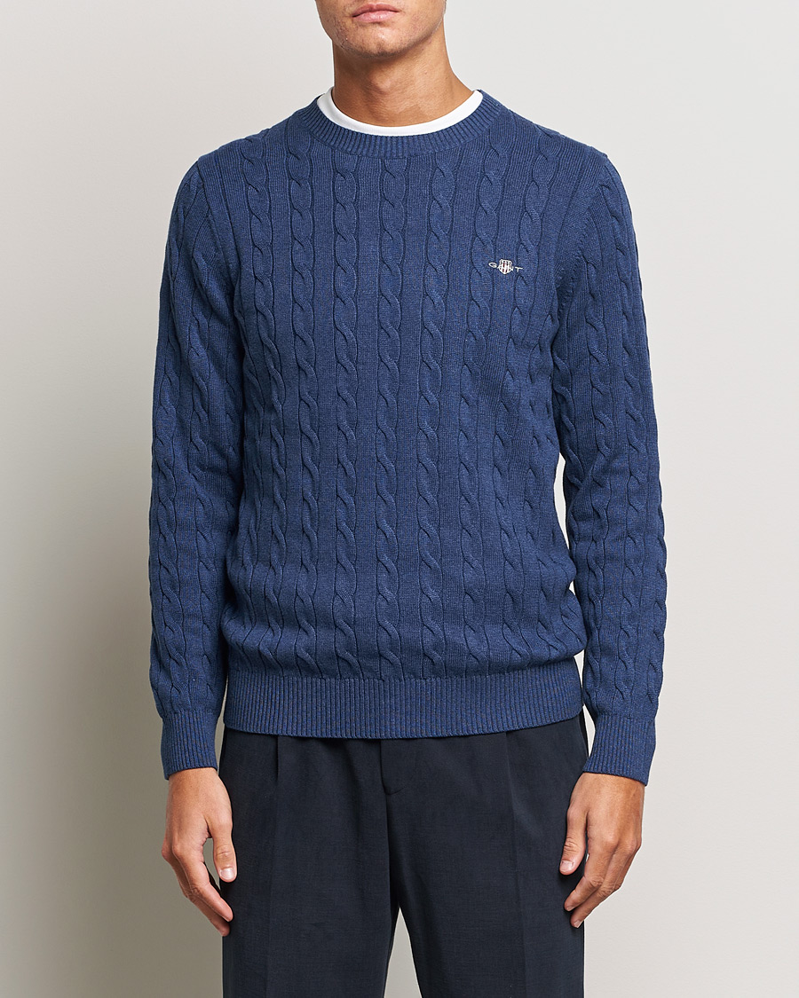 Herre | Gensere | GANT | Cotton Cable Crew Neck Pullover Marine Melange