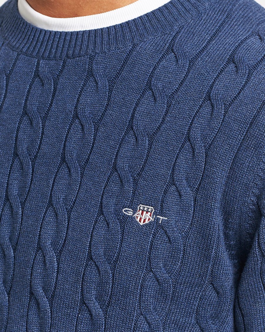 Herre | Gensere | GANT | Cotton Cable Crew Neck Pullover Marine Melange