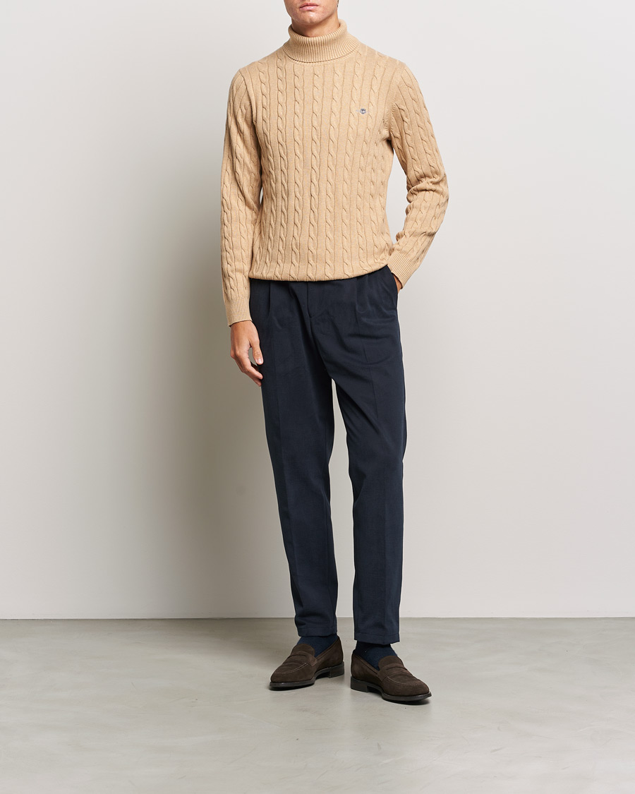 Herre | Gensere | GANT | Cotton Cable Turtleneck Khaki Melange