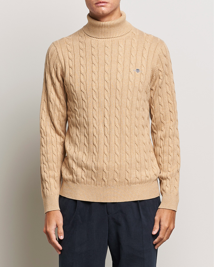 Herre | Gensere | GANT | Cotton Cable Turtleneck Khaki Melange