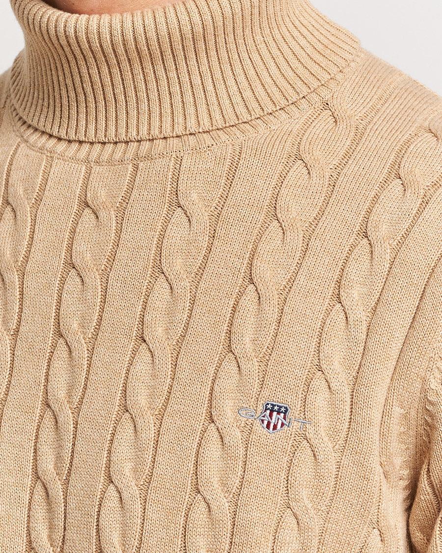 Herre | Gensere | GANT | Cotton Cable Turtleneck Khaki Melange