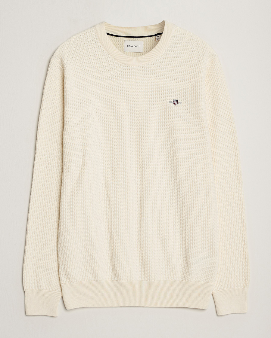 Herre | Gensere | GANT | Cotton Micro Textured Crew Neck Cream