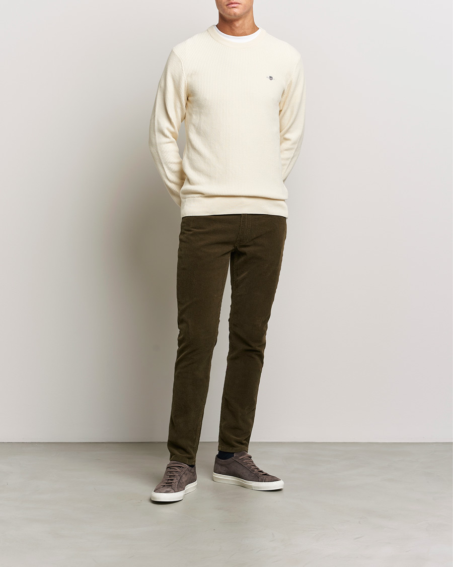 Herre | Gensere | GANT | Cotton Micro Textured Crew Neck Cream