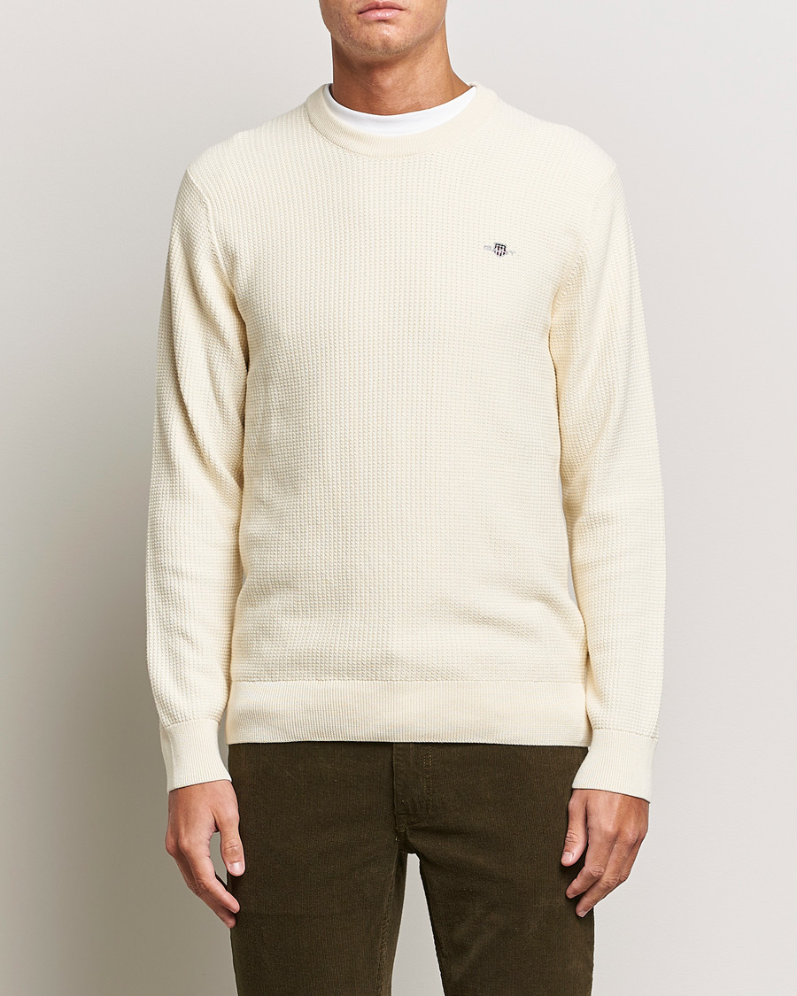 Herre | Gensere | GANT | Cotton Micro Textured Crew Neck Cream