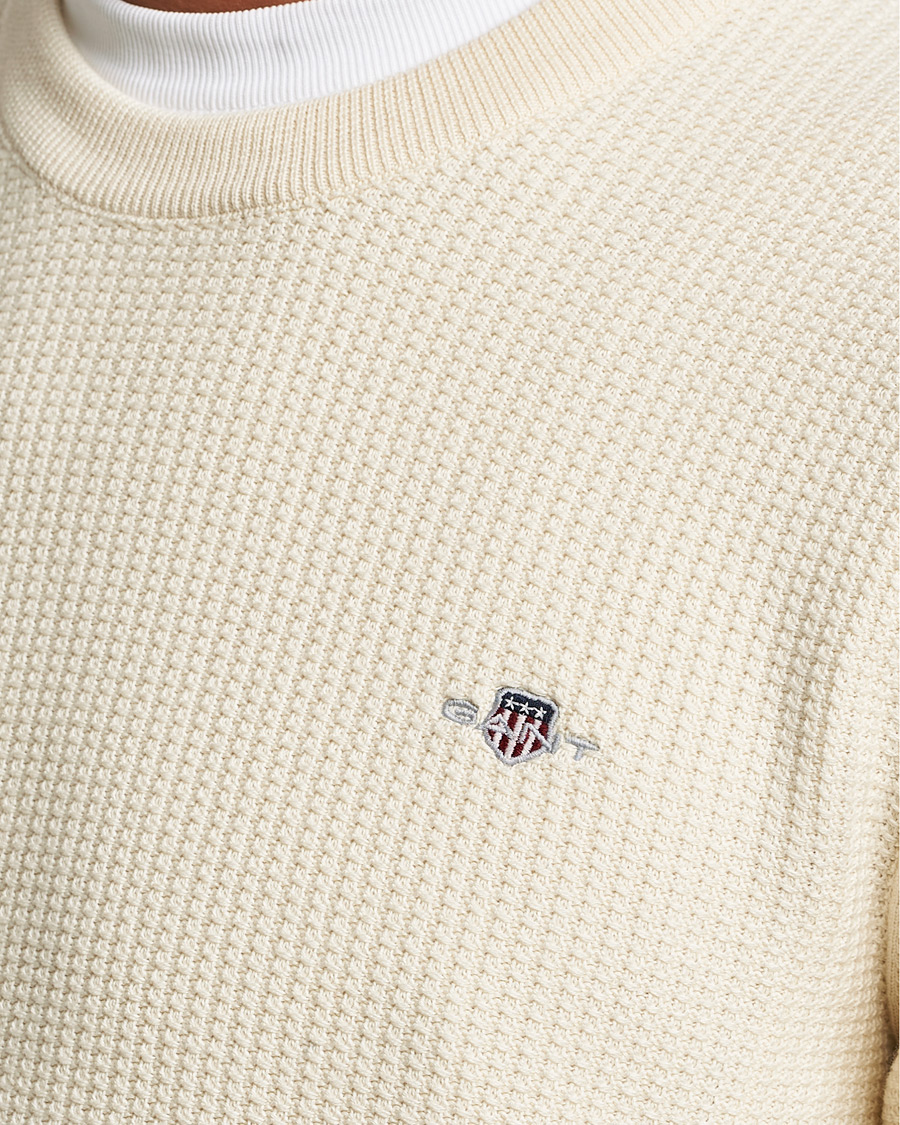 Herre | Gensere | GANT | Cotton Micro Textured Crew Neck Cream