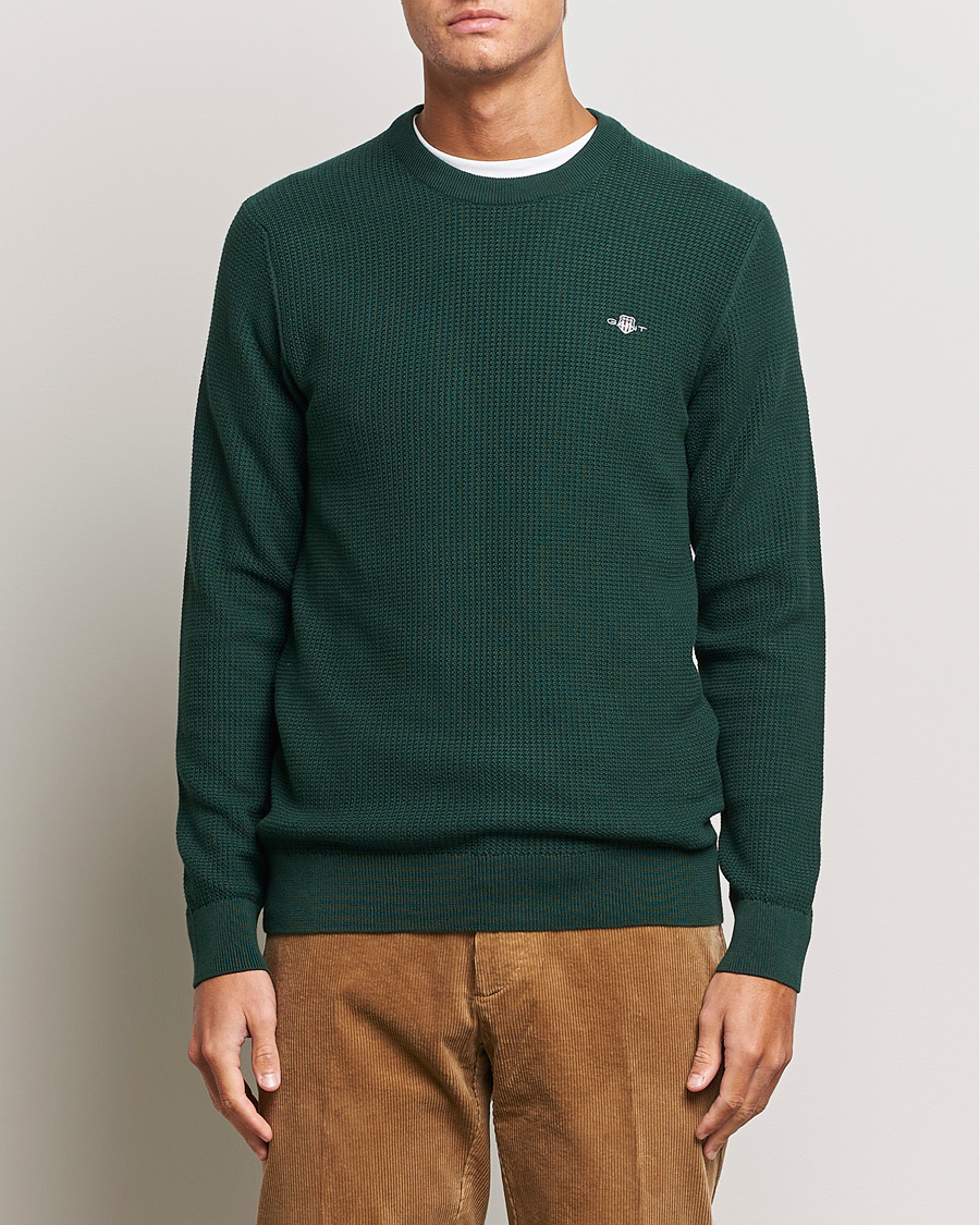 Herre |  | GANT | Cotton Micro Textured Crew Neck Tartan Green