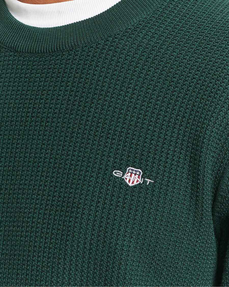 Herre | Gensere | GANT | Cotton Micro Textured Crew Neck Tartan Green