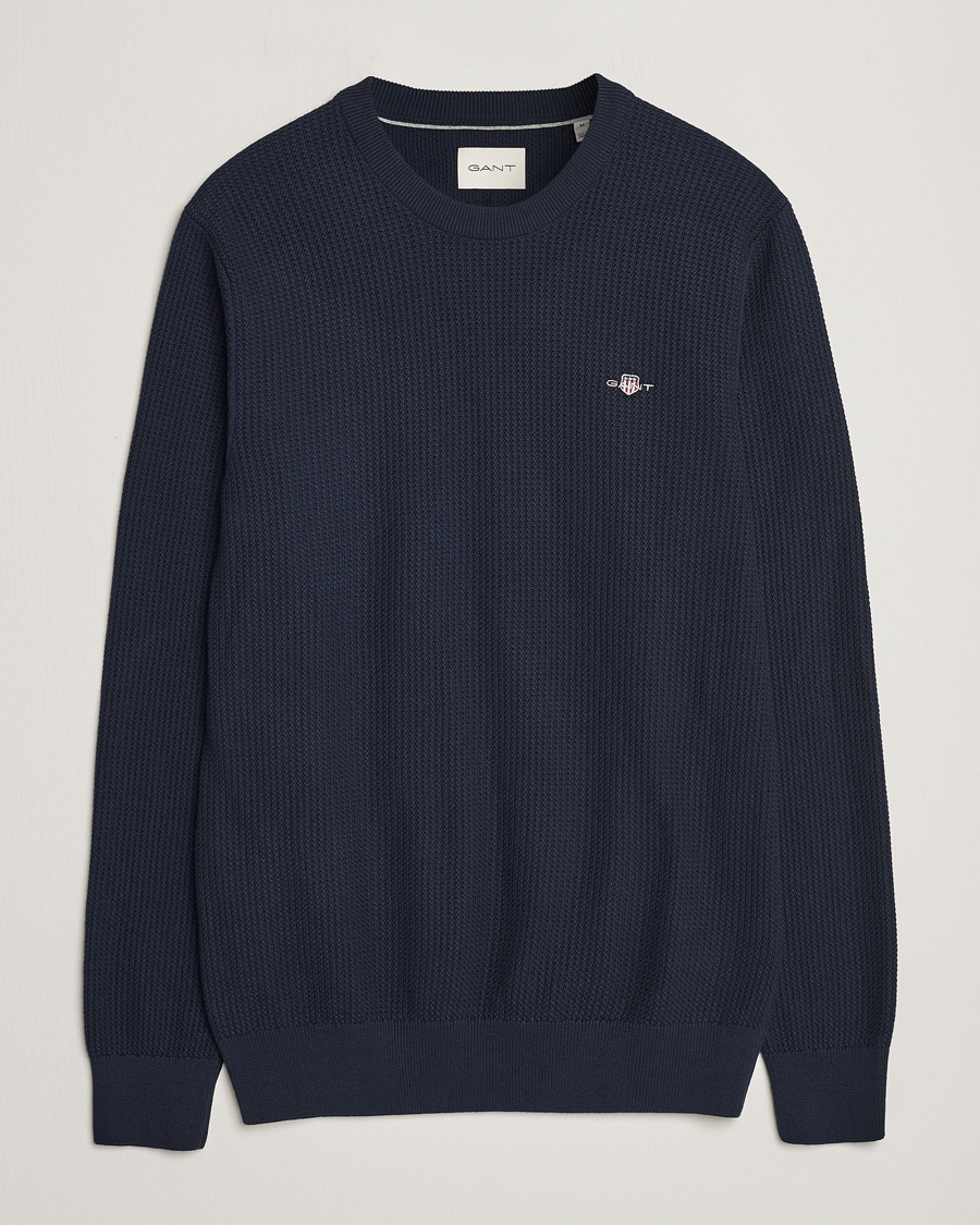 Herre | Gensere | GANT | Cotton Micro Textured Crew Neck Evening Blue