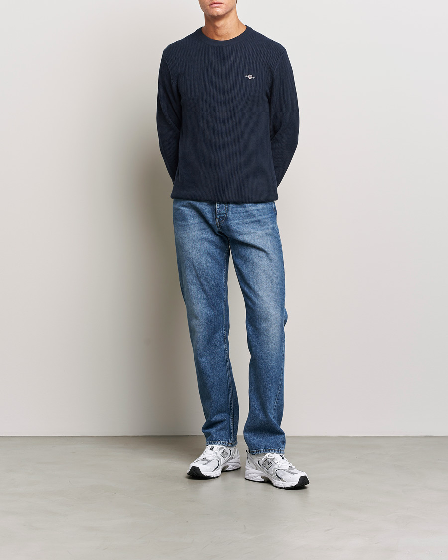Herre | Gensere | GANT | Cotton Micro Textured Crew Neck Evening Blue