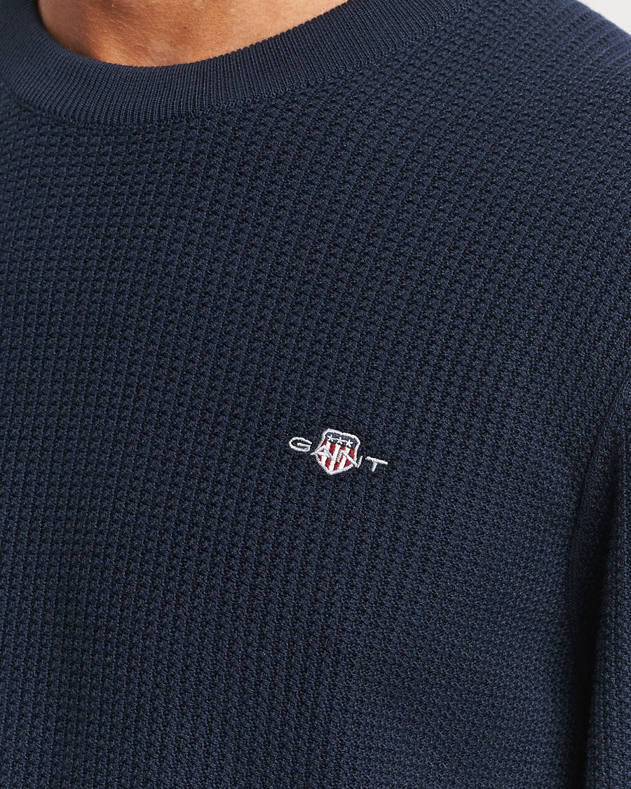 Herre | Gensere | GANT | Cotton Micro Textured Crew Neck Evening Blue