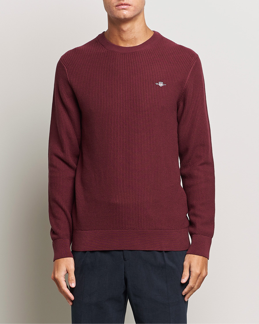 Herre | Gensere | GANT | Cotton Micro Textured Crew Neck Red Shadow