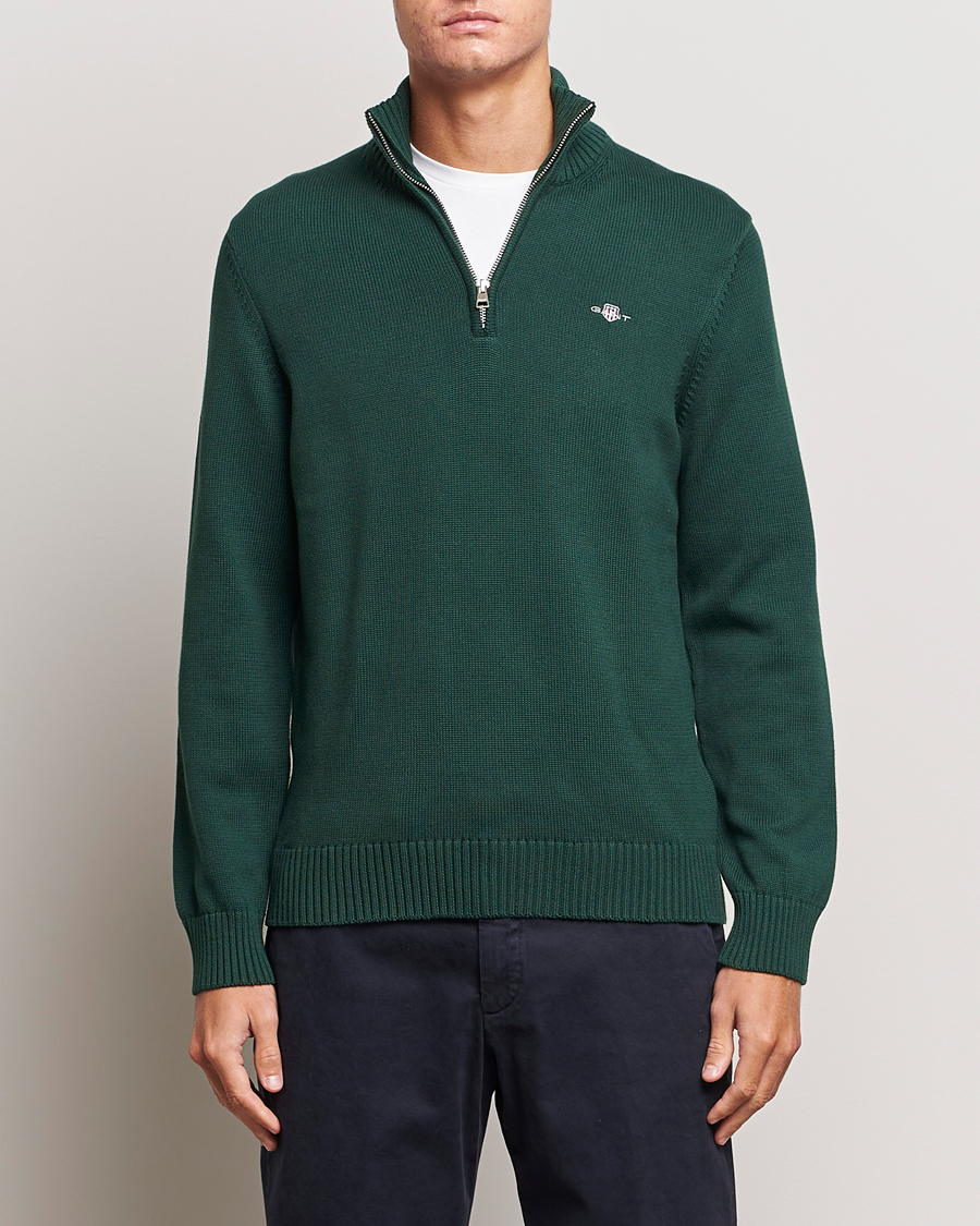 Herre | Salg | GANT | Cotton Half Zip Tartan Green