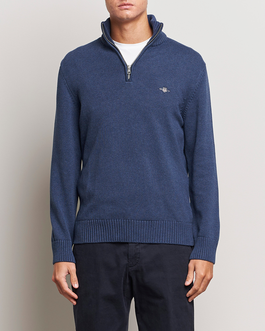 Herre | GANT | GANT | Cotton Half Zip Marine Melange