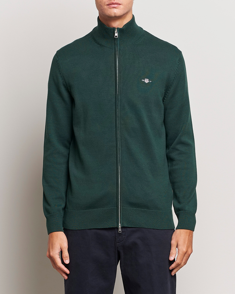 Herre | Gensere | GANT | Cotton Full Zip Tartan Green