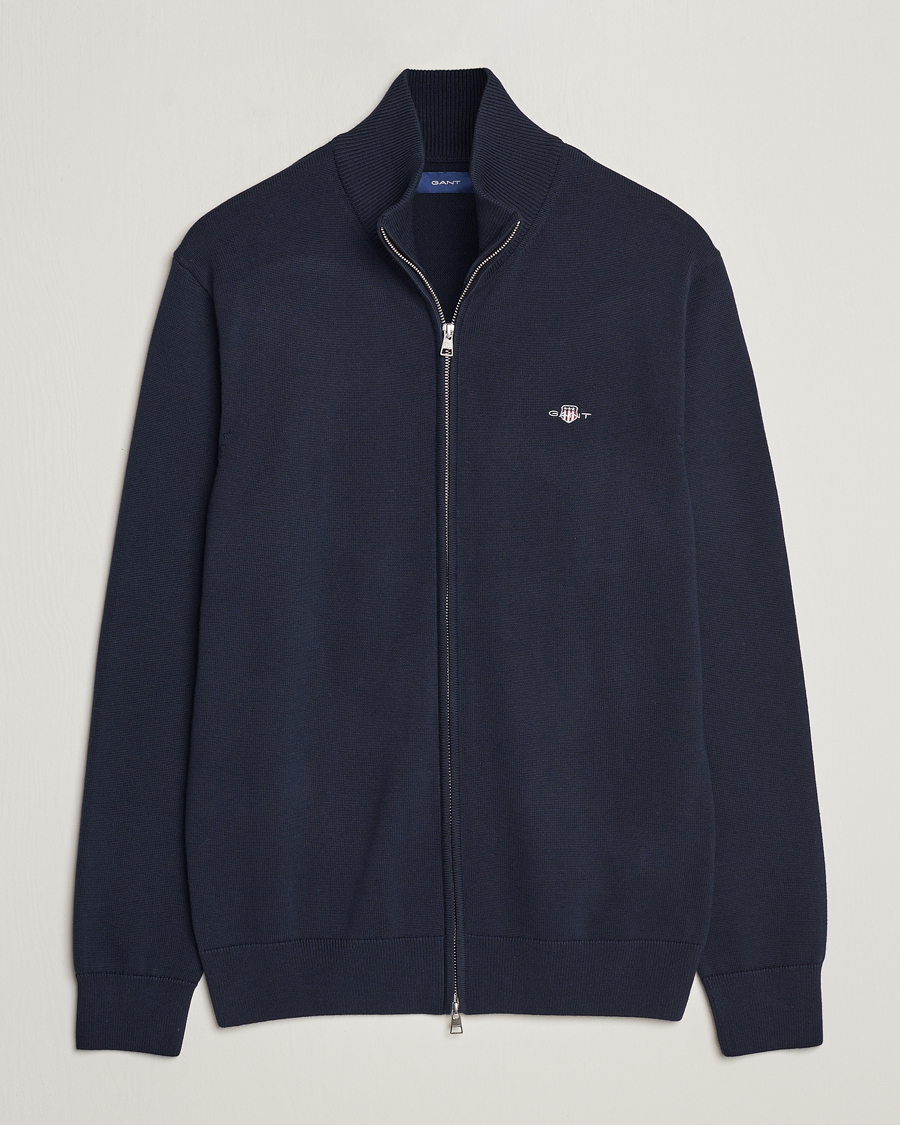 Herre | Gensere | GANT | Cotton Full Zip Cardigan Evening Blue