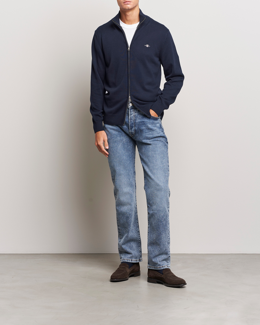 Herre | Gensere | GANT | Cotton Full Zip Cardigan Evening Blue