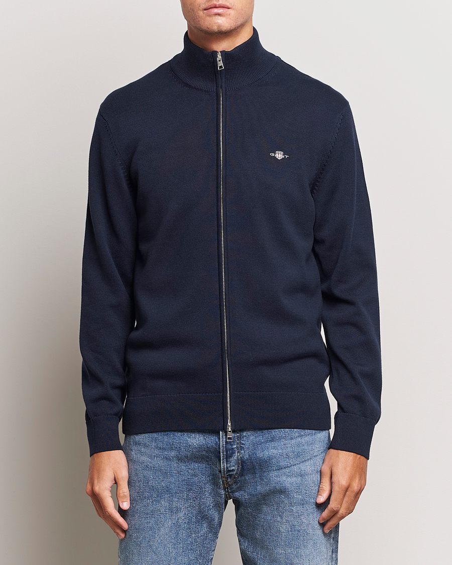 Herre | Gensere | GANT | Cotton Full Zip Cardigan Evening Blue