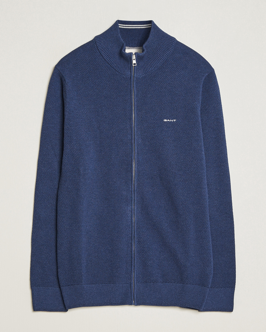 Herre | Gensere | GANT | Cotton Pique Full Zip Marine Melange