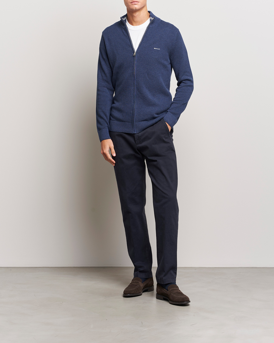 Herre | Gensere | GANT | Cotton Pique Full Zip Marine Melange