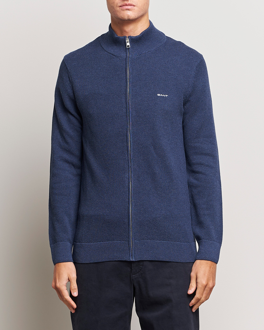 Herre |  | GANT | Cotton Pique Full Zip Marine Melange