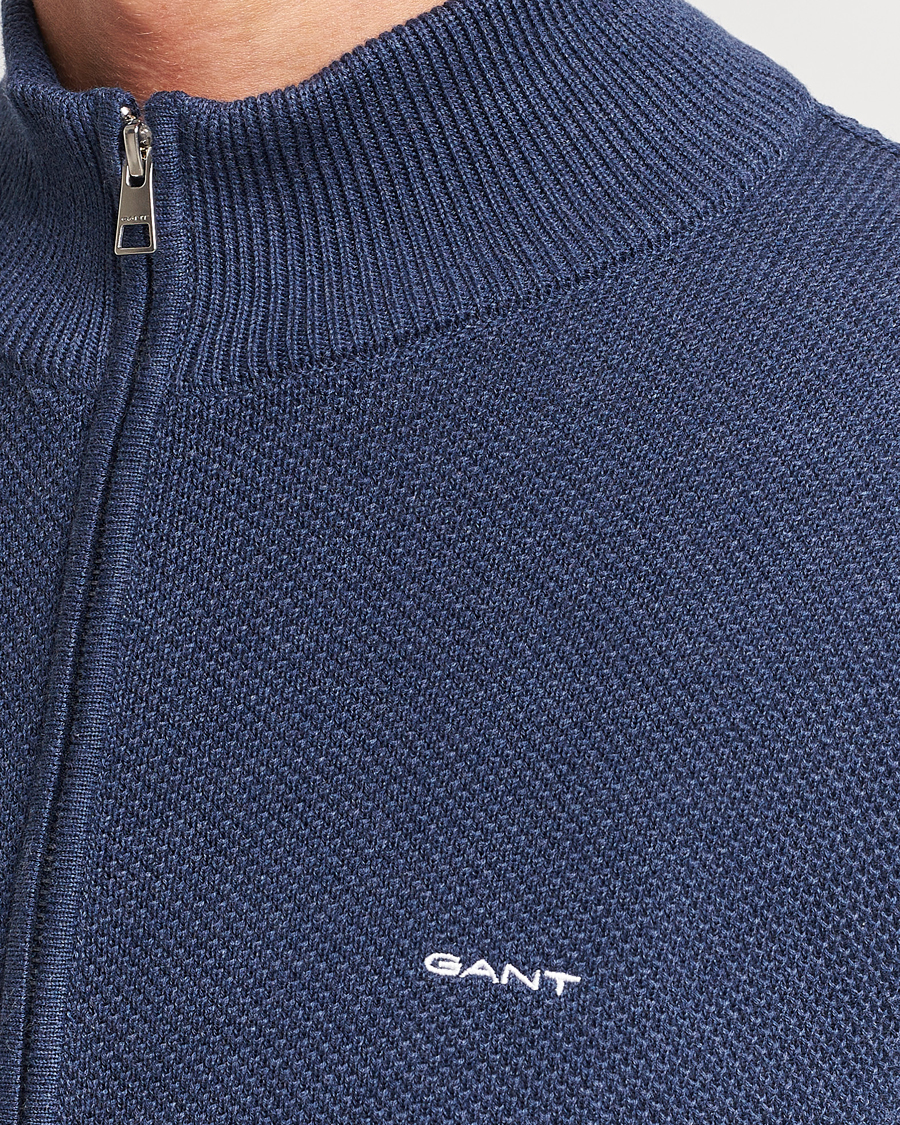 Herre | Gensere | GANT | Cotton Pique Full Zip Marine Melange