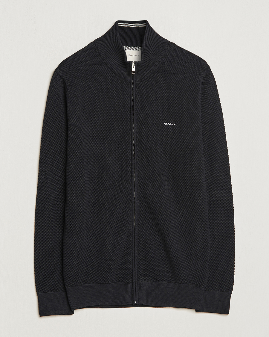 Herre | Gensere | GANT | Cotton Pique Full-Zip Sweater Black