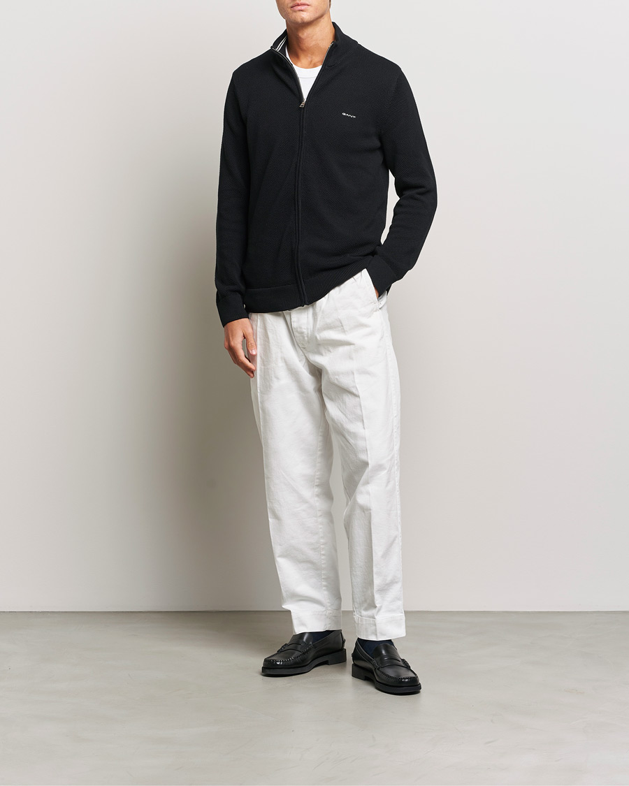Herre | Gensere | GANT | Cotton Pique Full-Zip Sweater Black