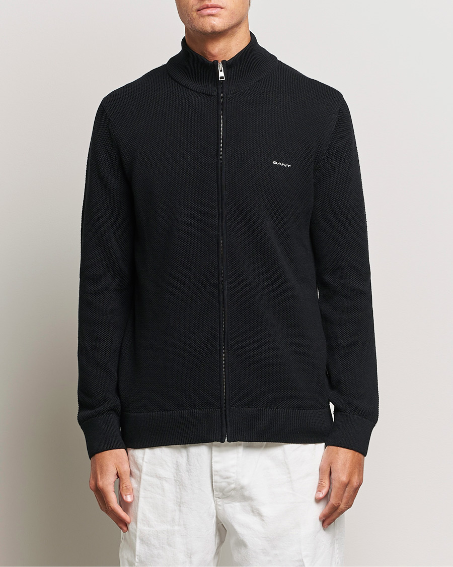 Herre | Tøj | GANT | Cotton Pique Full-Zip Sweater Black