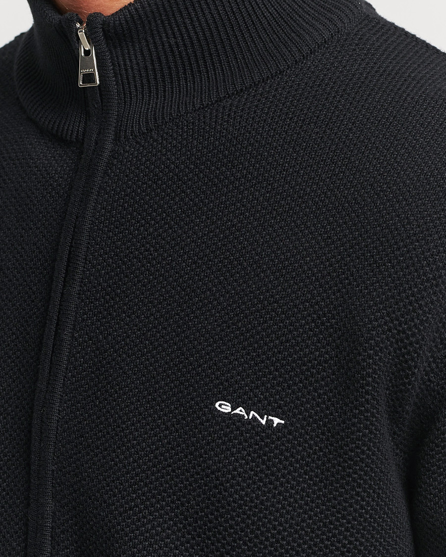 Herre | Gensere | GANT | Cotton Pique Full-Zip Sweater Black