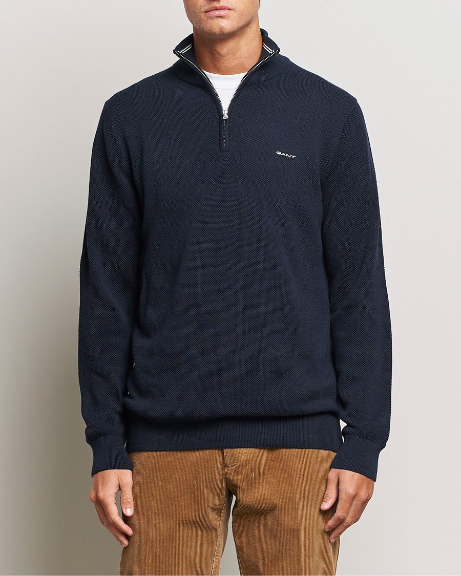 Herre | Half-zip | GANT | Cotton Pique Half-Zip Sweater Evening Blue