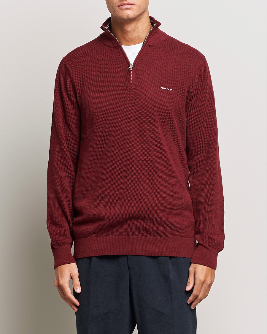 Herre | Gensere | GANT | Cotton Pique Half Zip Plumped Red