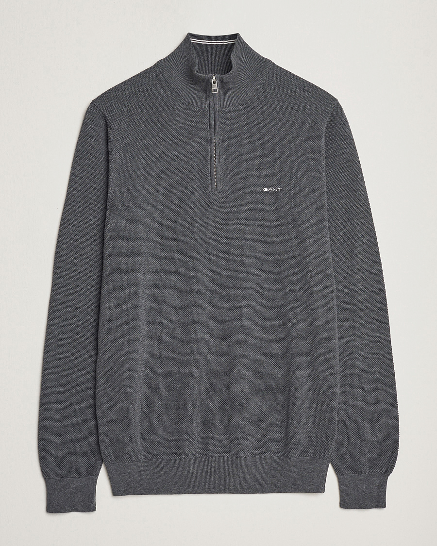 Herre | Gensere | GANT | Cotton Pique Half Zip Antracite