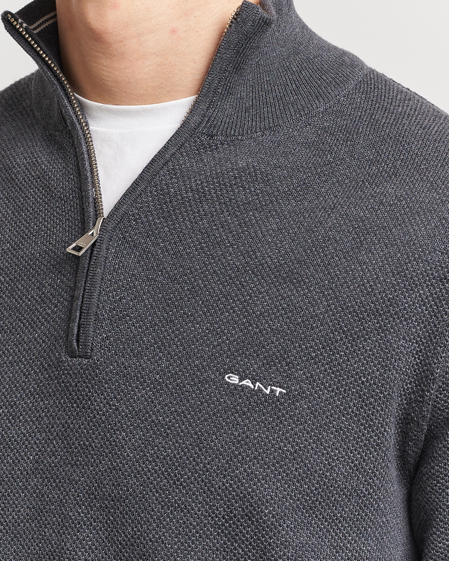 Herre | Gensere | GANT | Cotton Pique Half Zip Antracite