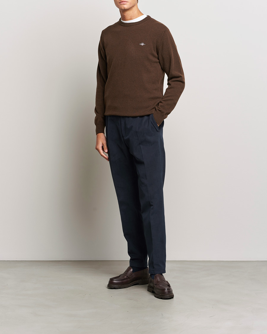 Herre | Gensere | GANT | Lambswool Crew Neck Pullover Dark Brown Melange