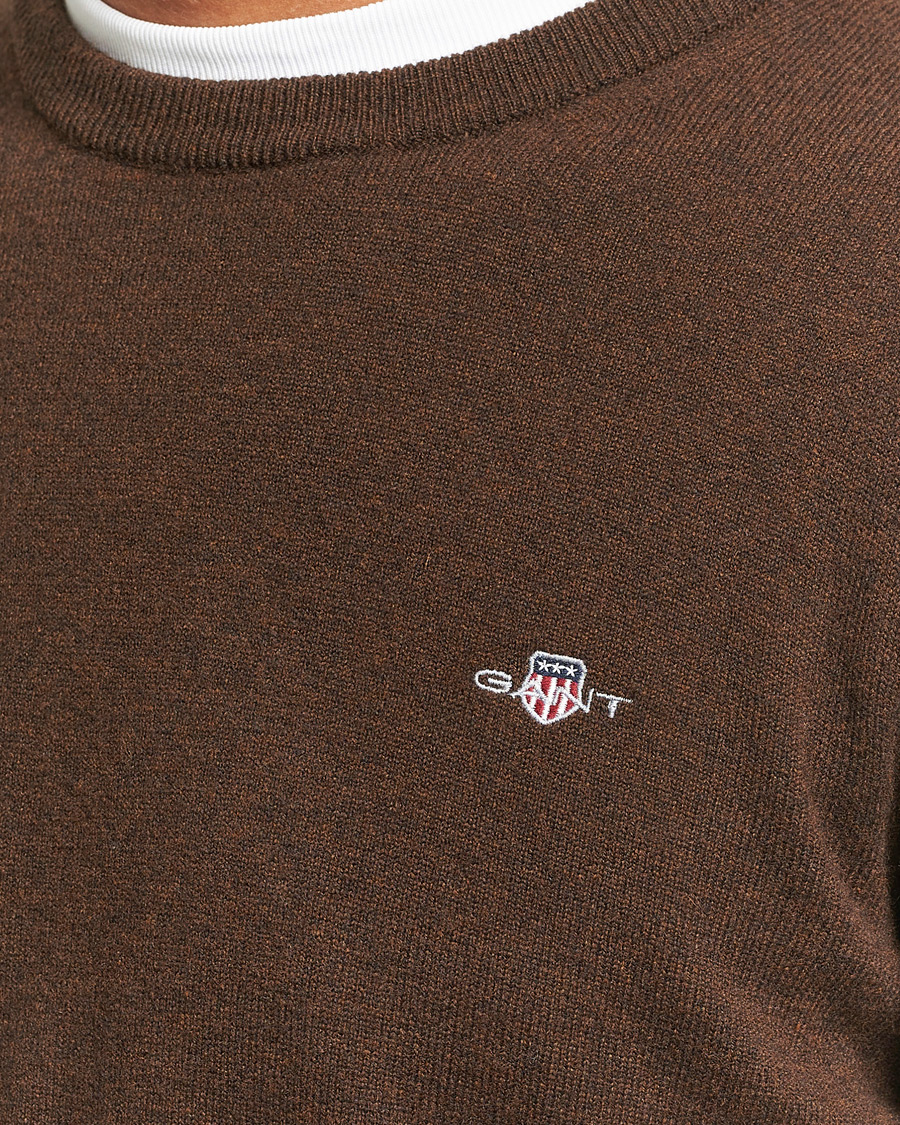 Herre | Gensere | GANT | Lambswool Crew Neck Pullover Dark Brown Melange