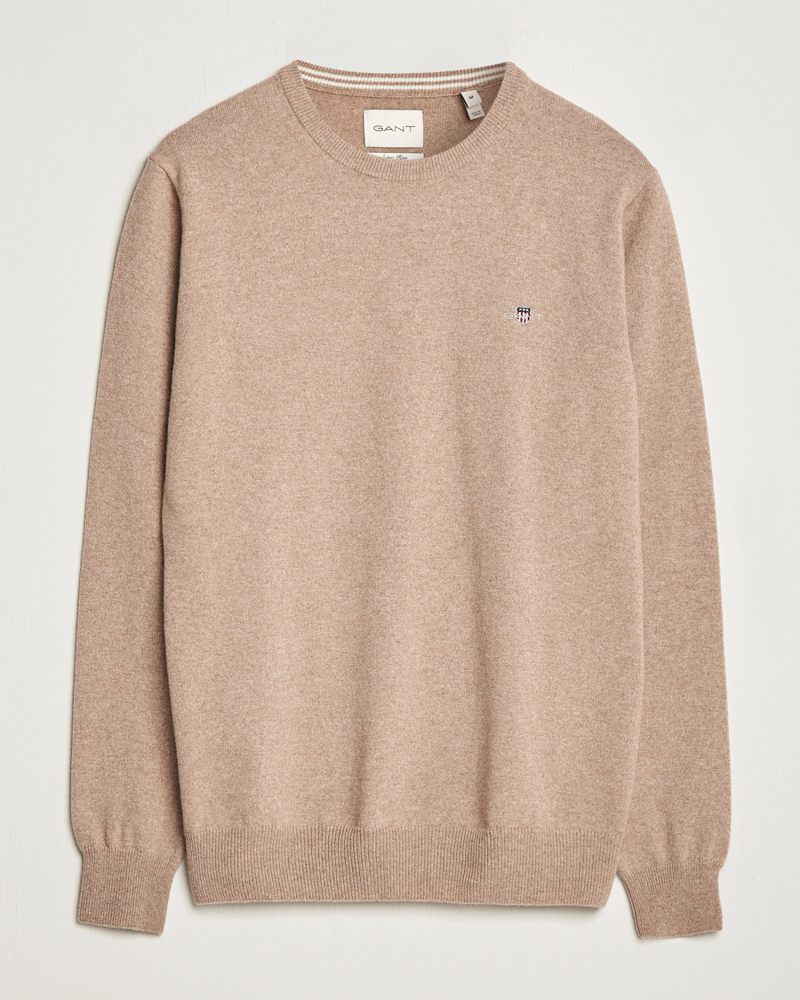 Herre | Gensere | GANT | Lambswool Crew Neck Pullover Dark Sand