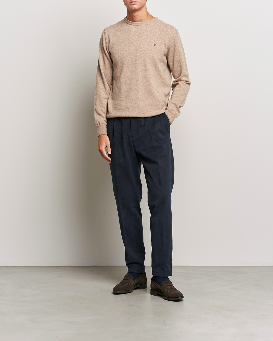Herre | Gensere | GANT | Lambswool Crew Neck Pullover Dark Sand