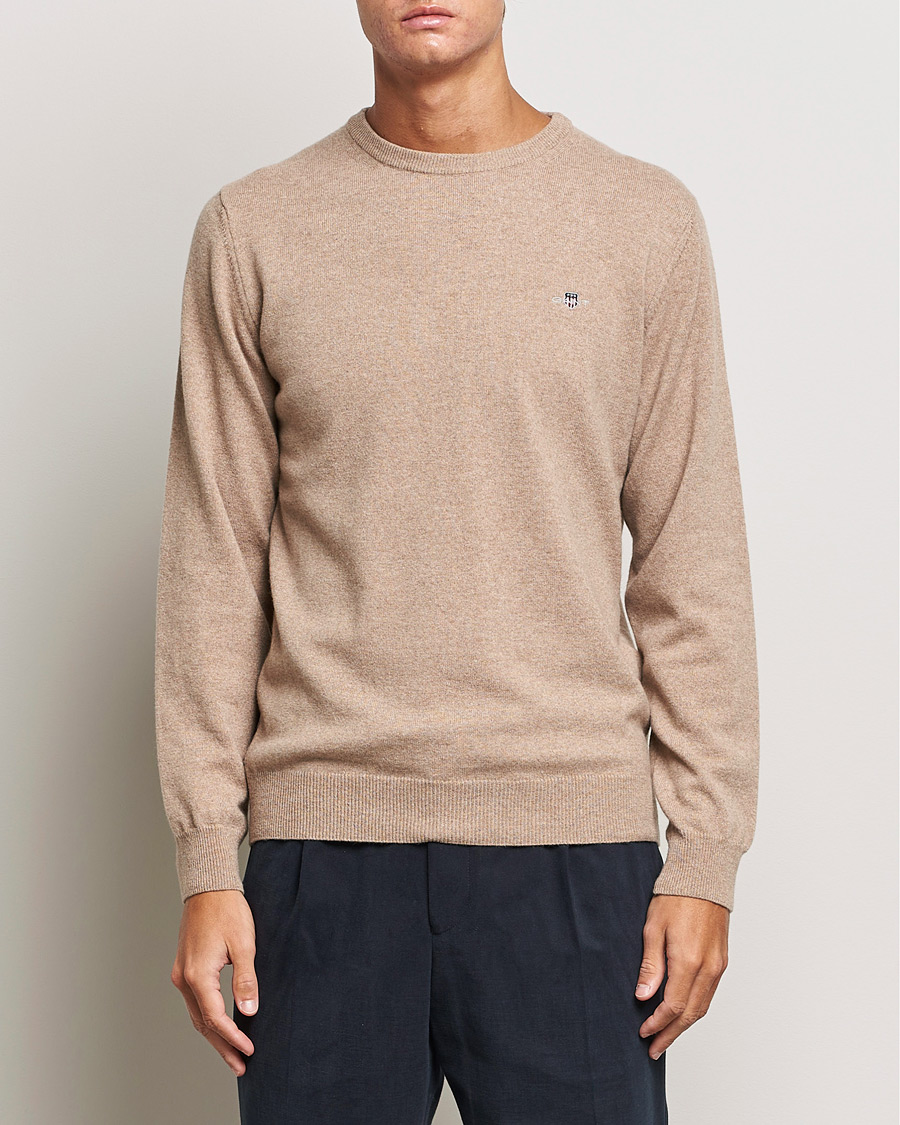 Herre | Gensere | GANT | Lambswool Crew Neck Pullover Dark Sand