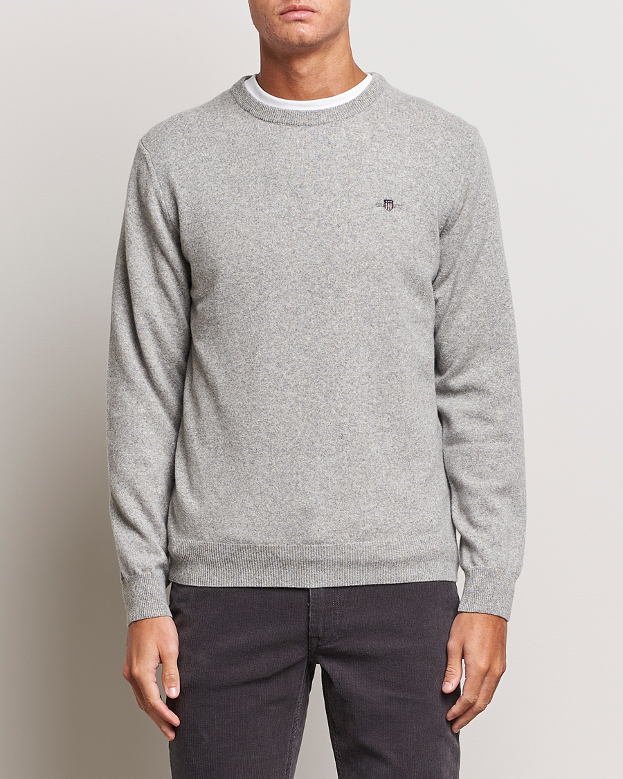 Herre |  | GANT | Lambswool Crew Neck Pullover Grey Melange