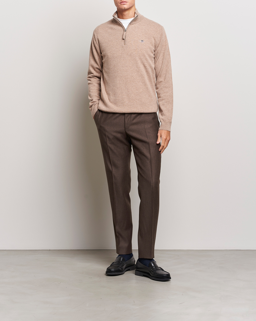 Herre | Gensere | GANT | Lamsbwool Half Zip Dark Sand