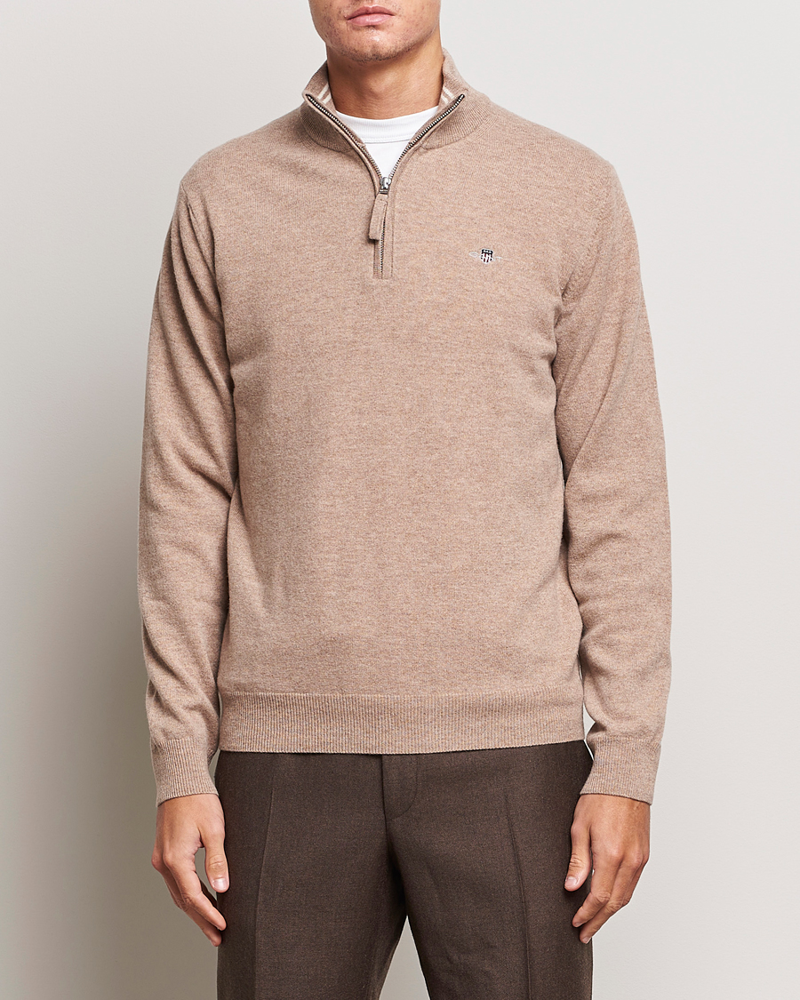 Herre | Gensere | GANT | Lamsbwool Half Zip Dark Sand