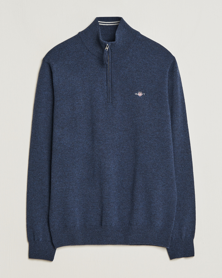 Herre | | GANT | Lambswool Half Zip Dark Navy Melange