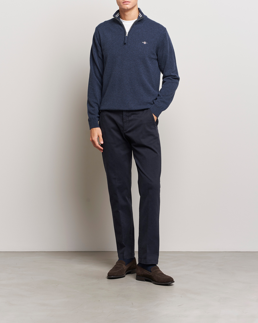 Herre | Gensere | GANT | Lambswool Half Zip Dark Navy Melange