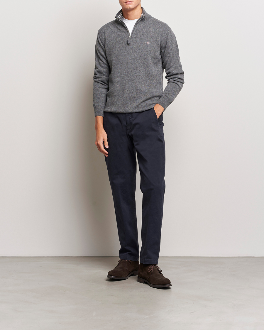 Herre | Gensere | GANT | Lambswool Half Zip Charcoal Melange