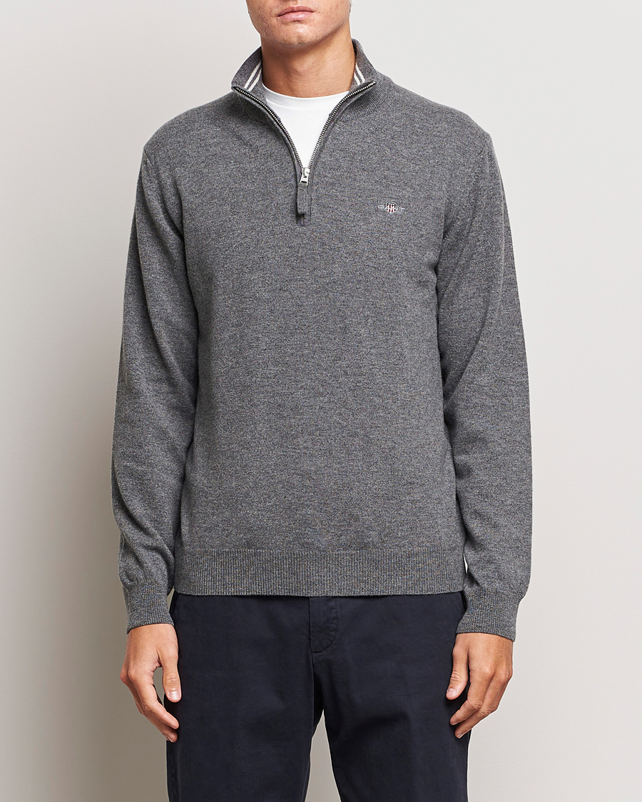 Herre | GANT | GANT | Lambswool Half Zip Charcoal Melange