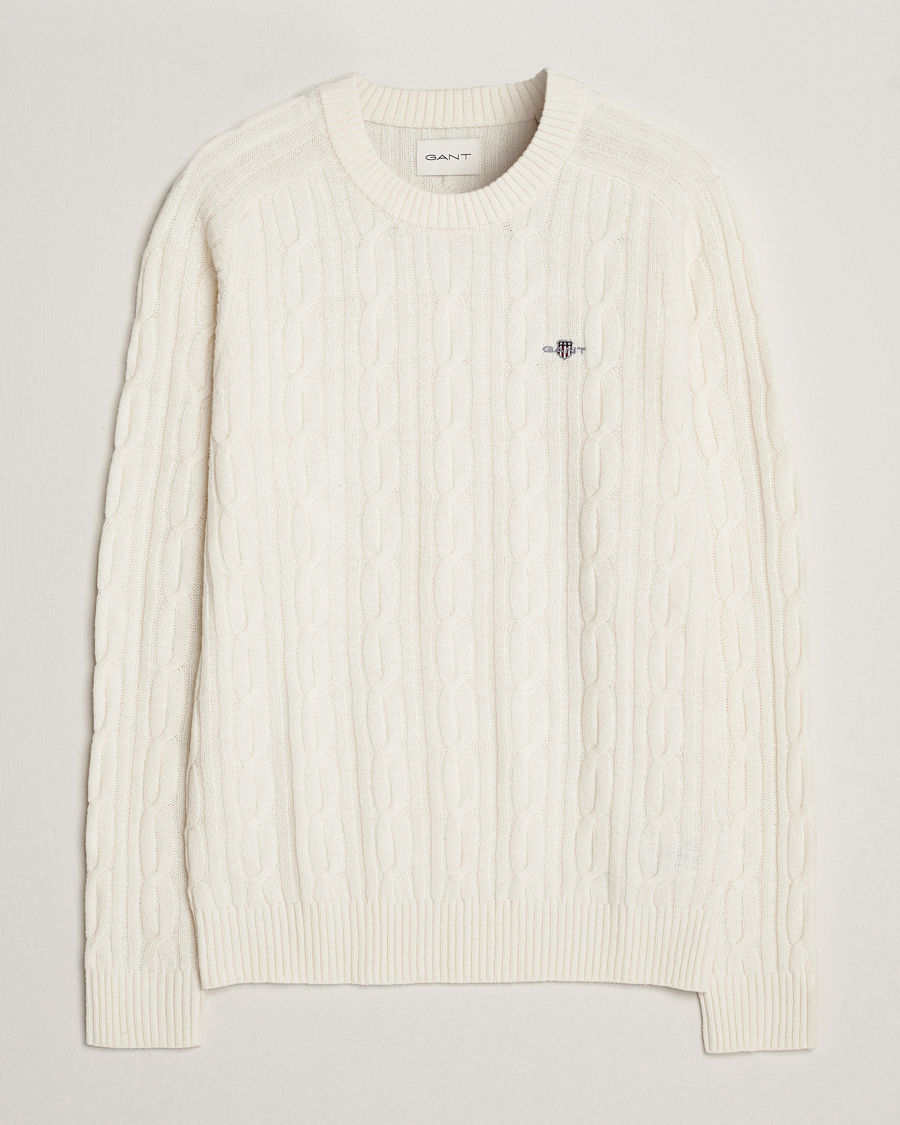 Herre | Gensere | GANT | Lambswool Cable Crew Neck Pullover Cream