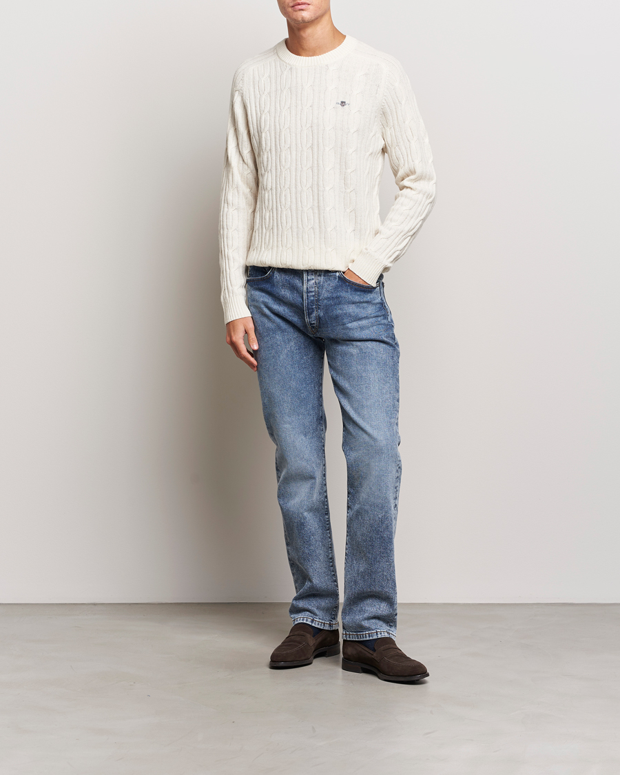 Herre | Gensere | GANT | Lambswool Cable Crew Neck Pullover Cream